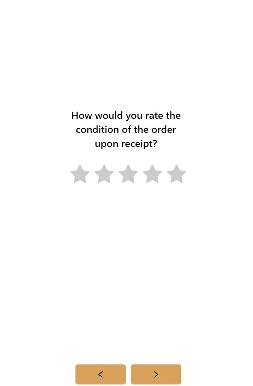 Customer survey asking for an order-condition rating using five stars