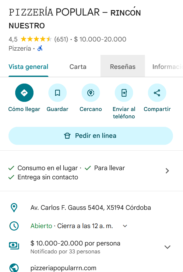 Mejora de reputación en Google de Pizzería Popular