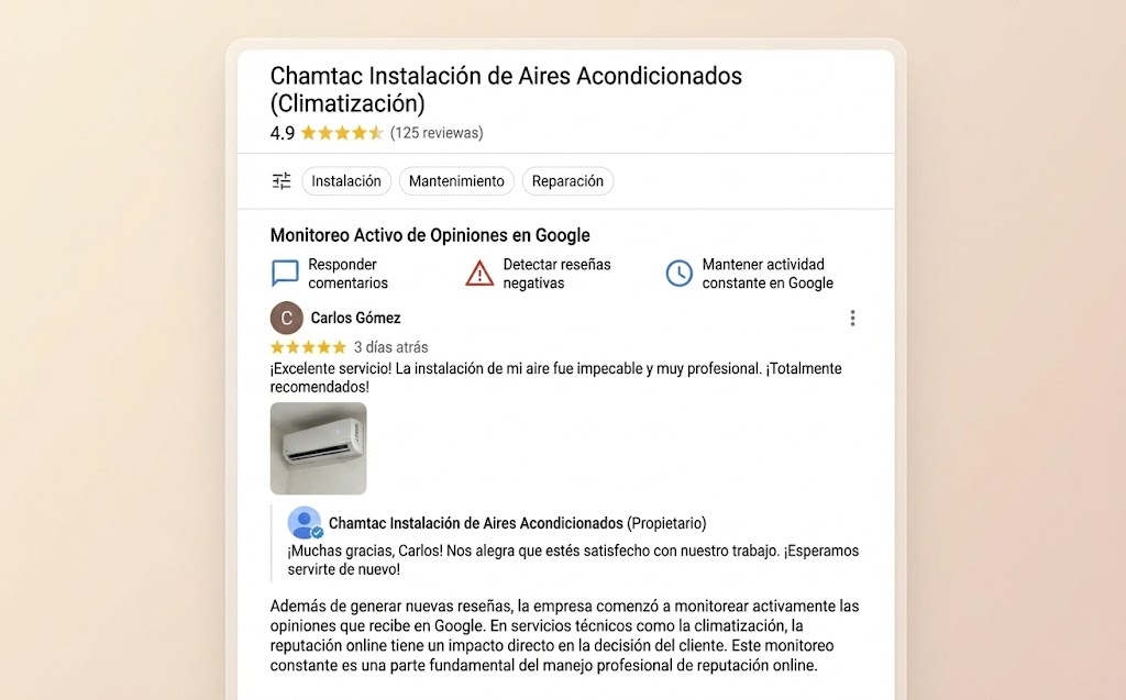 Ejemplo de monitoreo de reseñas en Google